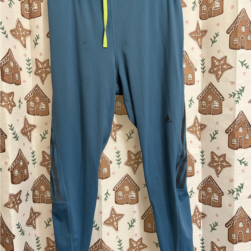 Adidas Sky Blue Joggers with Neon Yellow Drawstring